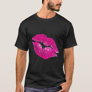 Hot Pink Lips Kiss Neon 80s Lipstick Party T-Shirt