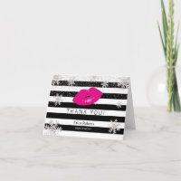 Hot Pink Lips Snowflakes Modern Stripes Thank You