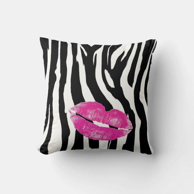 Hot Pink Lips Zebra Print Cushion (Front)