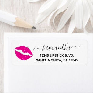 Hot Pink Lipstick Return Address Label