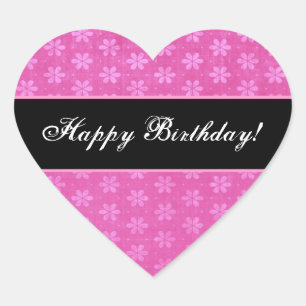 Hot Pink Little Grunge Flowers Birthday Heart Sticker