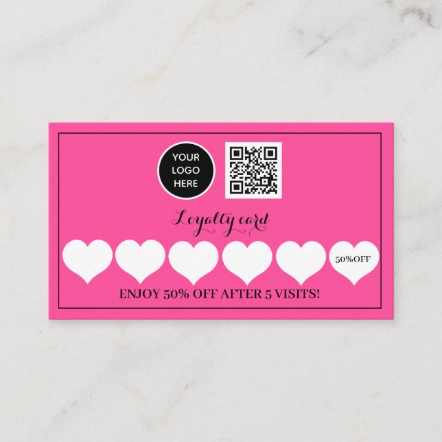 Hot Pink Logo Modern Business Reward Punch Loyalty Card (Front)
