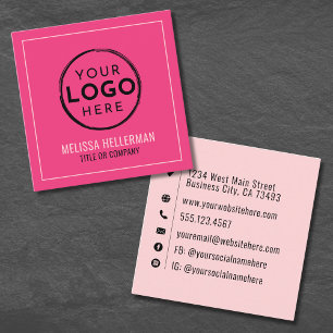 Hot Pink Logo Professional Minimalist Square Business Card