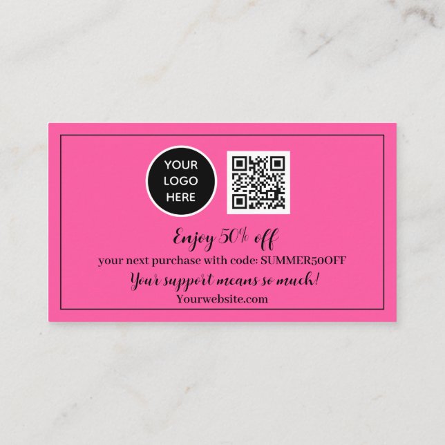 Hot Pink Logo Thank you Business Reward Punch Loyalty Card (Back)