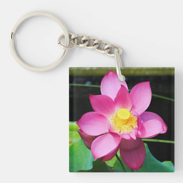 Hot Pink Lotus Flower Key Ring (Front)
