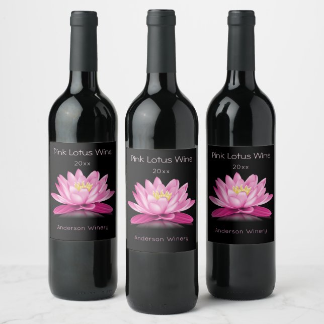 Hot pink lotus flower wine label (Bottles)
