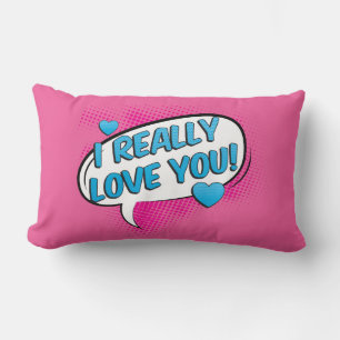 Hot Pink Love Blue Turquoise Hearts Lumbar Cushion