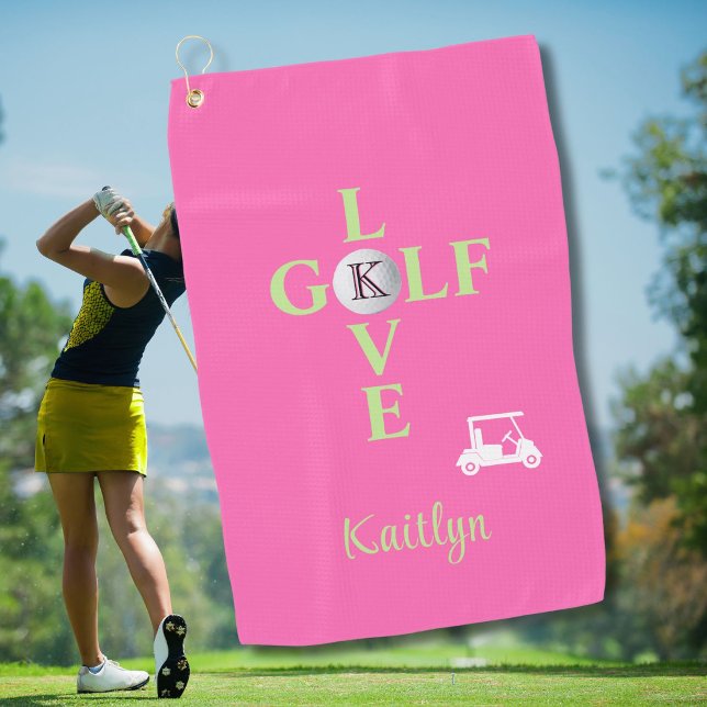 Hot Pink Love Golf Monogram Name Towel (Creator Uploaded)