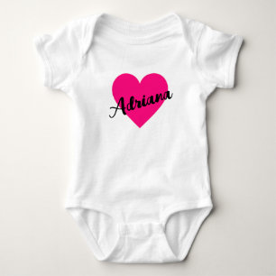 Hot Pink Love Heart Custom Name Baby Bodysuit