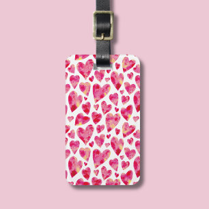Hot Pink Love Heart pattern Luggage Tag