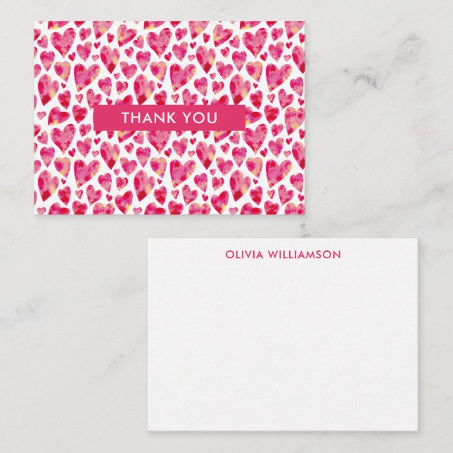 Hot Pink Love Heart Thank You Card (Front/Back)
