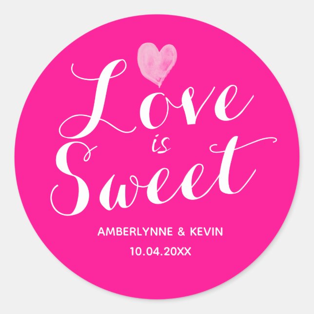Hot Pink Love is Sweet Classic Round Sticker (Front)