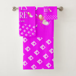 Hot Pink   LOVE LIVES HERE   Stylish Customisable Bath Towel Set