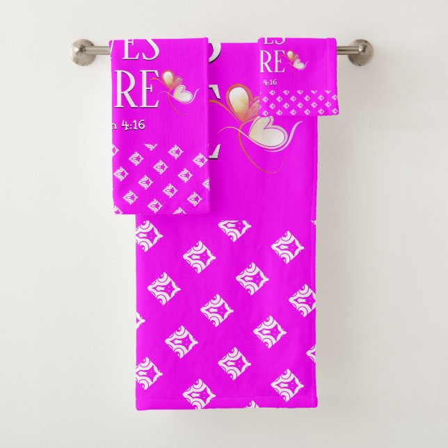 Hot Pink | LOVE LIVES HERE | Stylish Customisable Bath Towel Set (Insitu)