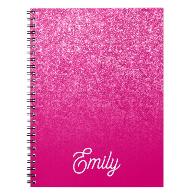 Hot Pink Luxury Glitter and Ombre Notebook (Front)