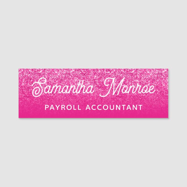 Hot Pink Luxury Glitter Ombre Name Tag (Front)