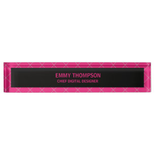 Hot Pink Magenta Company Business Job Title Nameplate