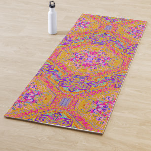 Hot Pink Magic Carpet/ Orange Blue Plaid Yoga Mat