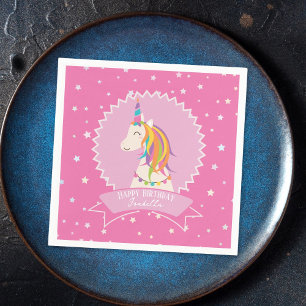 Hot Pink Magical Rainbow Unicorn Girl Birthday Napkin