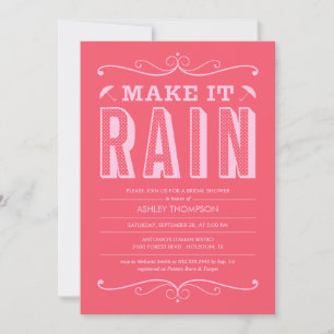Hot Pink Make it Rain Bridal Shower Invitations