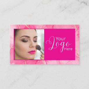 Hot Pink Marble Script Photo Makeup  Business Card