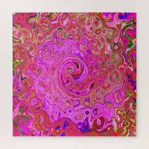 Hot Pink Marbled Colors Abstract Retro Swirl Jigsaw Puzzle