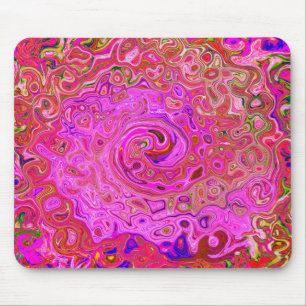 Hot Pink Marbled Colors Abstract Retro Swirl Mouse Pad