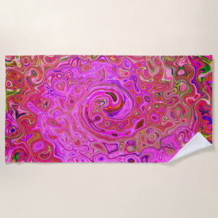 Hot Pink Marbled Colours Abstract Retro Swirl Beach Towel