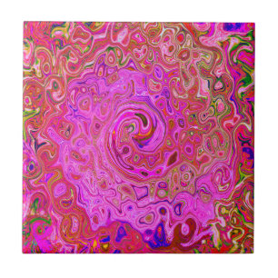 Hot Pink Marbled Colours Abstract Retro Swirl Ceramic Tile