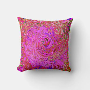 Hot Pink Marbled Colours Abstract Retro Swirl Cushion
