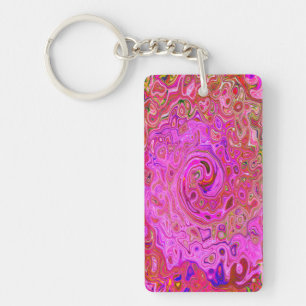 Hot Pink Marbled Colours Abstract Retro Swirl Key Ring