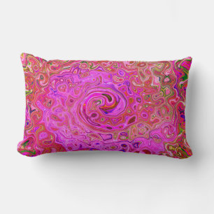 Hot Pink Marbled Colours Abstract Retro Swirl Lumbar Cushion