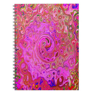 Hot Pink Marbled Colours Abstract Retro Swirl Notebook