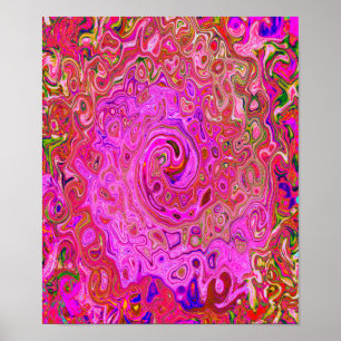 Hot Pink Marbled Colours Abstract Retro Swirl Poster