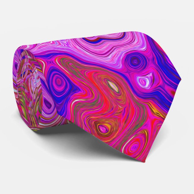 Hot Pink Marbled Colours Abstract Retro Swirl Tie (Rolled)