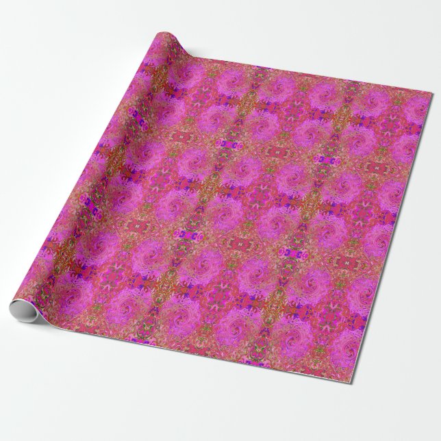 Hot Pink Marbled Colours Abstract Retro Swirl Wrapping Paper (Unrolled)