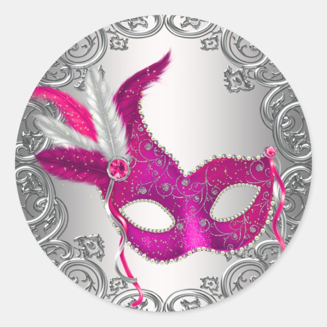 Hot Pink Mask Masquerade Envelope Seal Favour (Front)