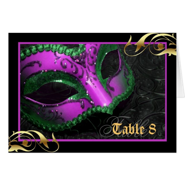 Hot Pink Masquerade Mask Table Number Card (Front Horizontal)