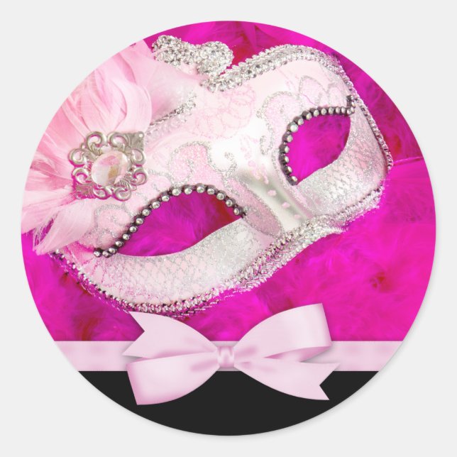 Hot Pink Masquerade Party Stickers (Front)