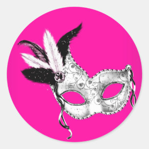 Hot Pink Masquerade Party Stickers