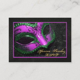 Hot Pink Masquerade RSVP Business Cards