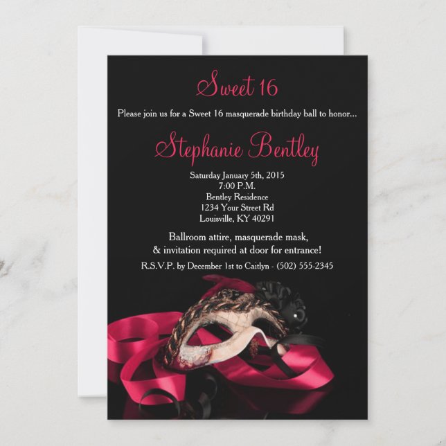 Hot Pink Masquerade Sweet 16 Birthday Invitation (Front)