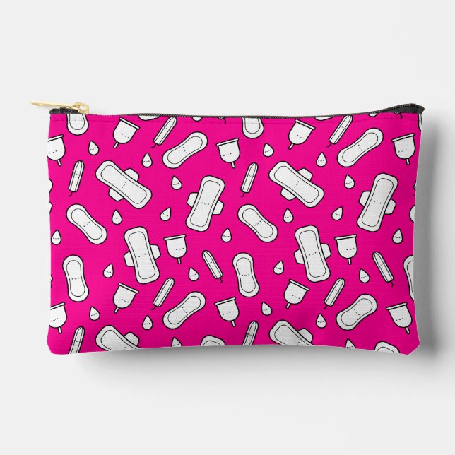 Hot Pink Menstrual Pad Pattern First Period  Accessory Pouch (Front)