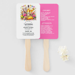 Hot-Pink Mexican Fiesta Tequila Wedding Program Hand Fan