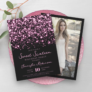 Hot Pink Midnight Glam Photo Sweet 16 Invitation