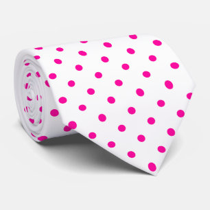 Hot Pink Mini Polka Dot Pattern on White  Tie
