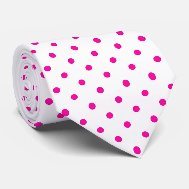 Hot Pink Mini Polka Dot Pattern on White  Tie (Rolled)