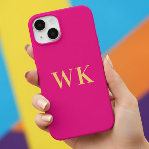 Hot Pink Minimal Monogram Initials Case-Mate iPhone 14 Case
