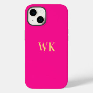 Hot Pink Minimal Monogram Initials iPhone 14 Case