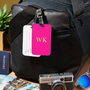 Hot Pink Minimal Monogram Initials Luggage Tag